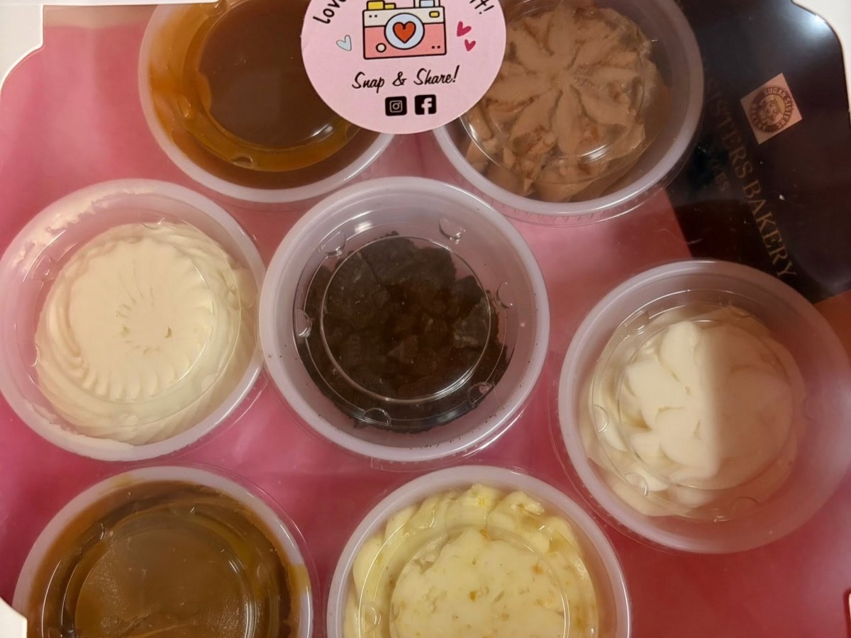 Assorted frosting and filling flavor samples for cinnamon rolls